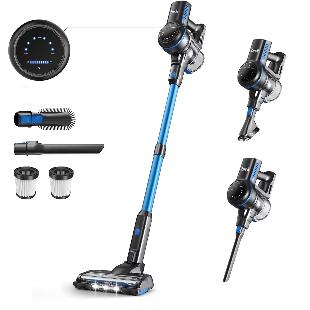 INSE Cordless Vacuum Cleaner, 26kPa Stick Vacuum with Strong Brushless Motor, 6 in 1 Lightweight Stick Cleaner for Home Hardfloor Carpet Pet Hair, 45 Min Runtime Detachable Battery S7P Blue