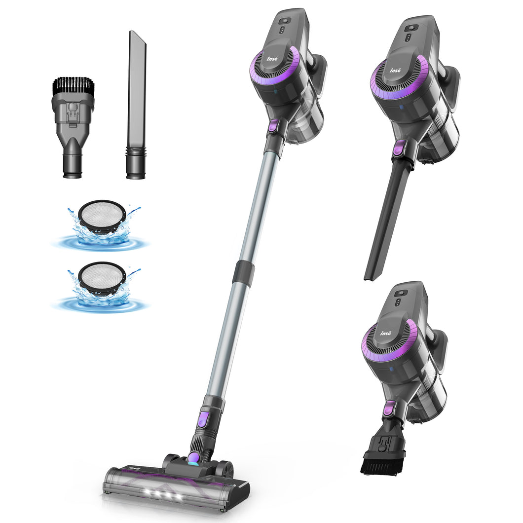 INSE Cordless Vacuum Cleaner, 6-in-1 Stick Vacuum 20kPa Lightweight for Hard Floor Carpet Pet Hair N370 Purple