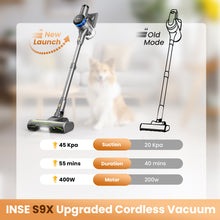 Load image into Gallery viewer, INSE Cordless Stick Vacuum Cleaner for Pet Hair Hard Floors Carpet, New S9X, 55 Mins Runtimes &amp; 45 Kpa Powerful Suction
