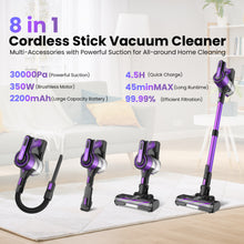 Load image into Gallery viewer, Poweart Cordless Vacuum Cleaner, 30Kpa Powerful Stick Vacuum up to 45 mins Runtime, 8 in 1 Vacuum for Hardfloors Pet Hair Home
