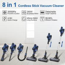 Load image into Gallery viewer, Poweart Cordless Vacuum Cleaner, 30Kpa Powerful Stick Vacuum up to 45 mins Runtime, 8 in 1 Vacuum for Hardfloors Pet Hair Home
