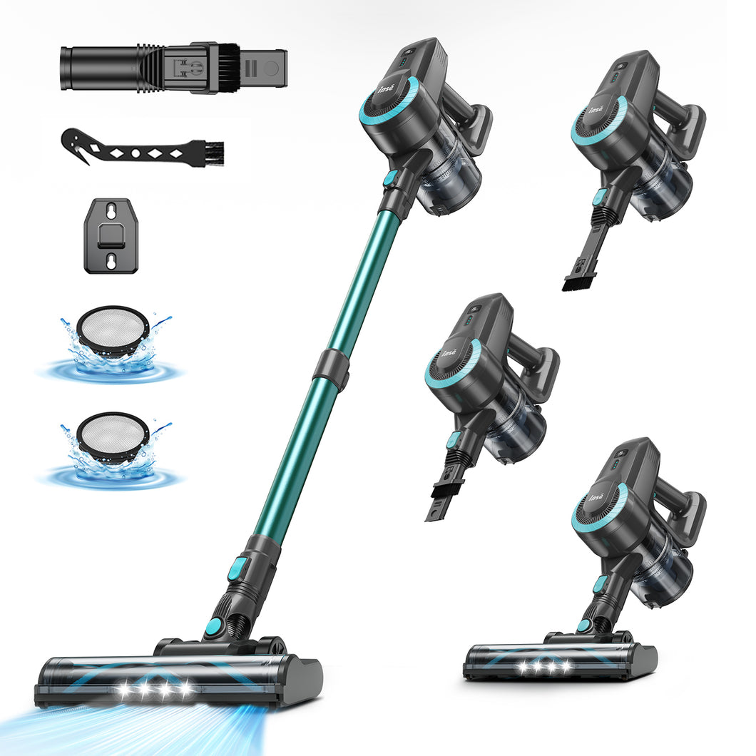 INSE Cordless Vacuum Cleaner,Ultra-Lightweight,LED Headlights,Removable Handheld Vacuum for Pet Hair Carpet Hardfloors,N3P Green
