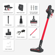 Load image into Gallery viewer, Cordless Stick Vacuum Cleaner, 28Kpa 2500mAh Rechargeable Battery Vacuum, 8-in-1 Handheld Lightweight Hardwood Floor Carpet Vacuum for Pet Hair, Up to 60min Runtime Red, V20
