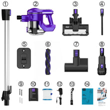 Load image into Gallery viewer, INSE Cordless Vacuum Cleaner, 30kPa 300W Powerful Suction Stick Vacuum Cleaner up to 45min Runtime, Rechargeable Battery Vacuum, 8-in-1 Lightweight Vacuum for Carpet Hard Floor Pet Hair, Purple
